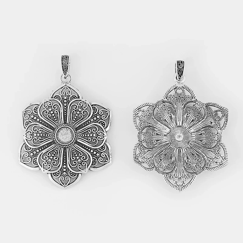 2Pcs Tibetan Silver Vintage Heart Leaf Charms Pendant Oval Cabochon Base Blank Bezel Setting For DIY Necklace Jewelry Making