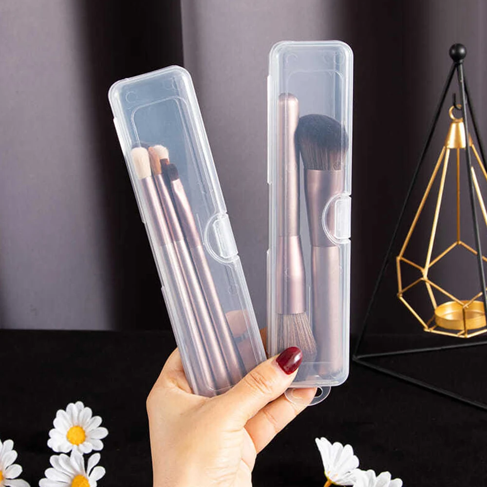 1PC Transparent With Cover Storage Box Portable Makeup Brush Organizer Eyebrow Pencil Tableware Chopsticks Kitchen Accessories