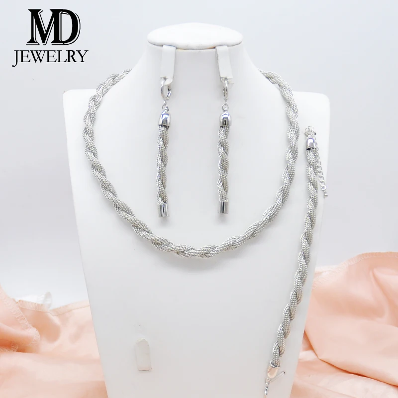 Elegant Wedding Jewelry Set White Geometric Minimalist Design Necklace Earrings Bracelet Set Fashion Women's Jewelry Wedding