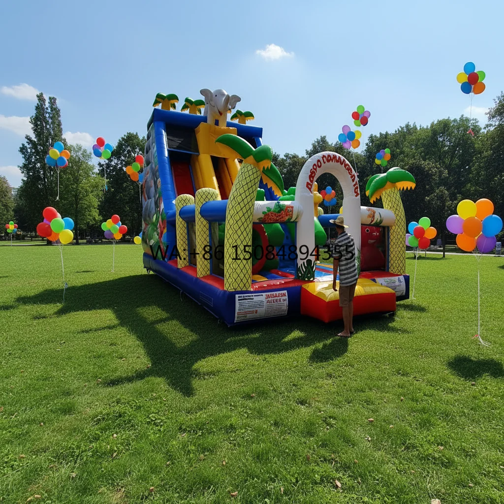 Elephant Inflatable Bounce House Castle Obstacle Course Slide for Commercial Party Rental