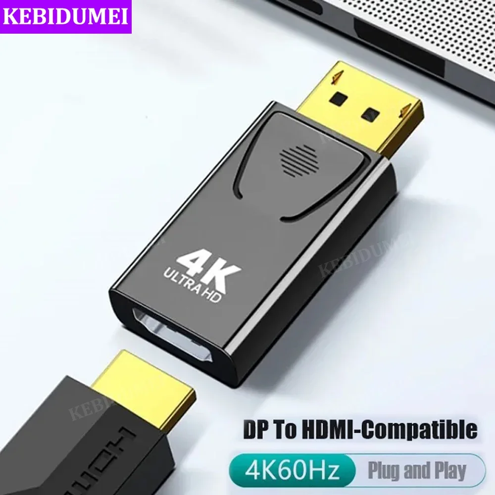 4K60Hz Display Port to HDMI Adapter DP Male to HDMI Female DP to HDMI-Compatible Video Audio HD Cable for PC TV Laptop Projector