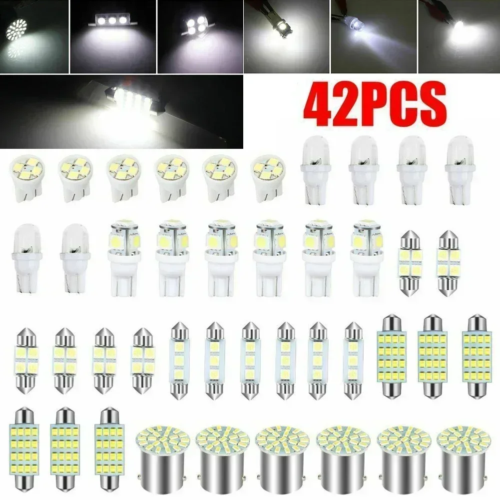 42Pcs/set 31mm 41mm 36mm Car Interior Combo LED Map Dome Door Trunk License Plate Light Bulbs White