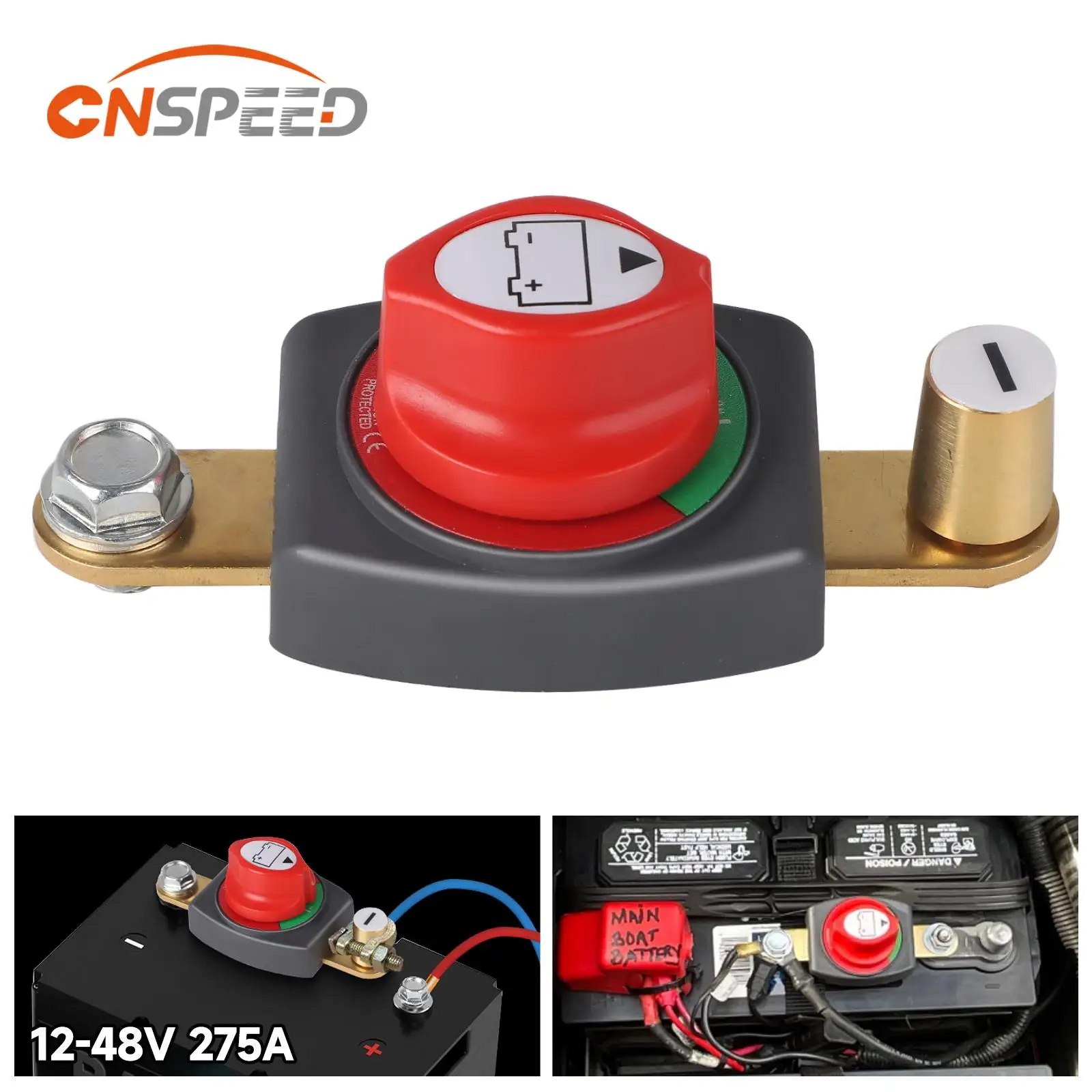 CNSPEED 12-48V On/Off Battery Disconnect Switch 275 Amp Side Post Battery Power Cut Master Kill Switch  Isolator For Car RV Boat