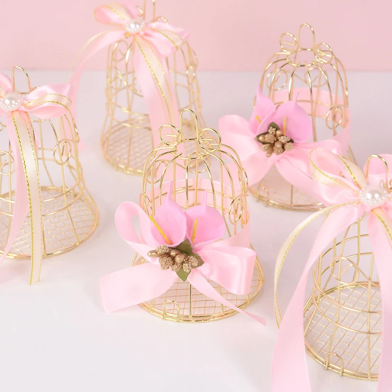 10Pcs Mini Metal Gold Vintage Retro Bird Cage Candy Boxes Baby Shower Favor Gift Box For Guests Wedding Party Birthday Souvenir