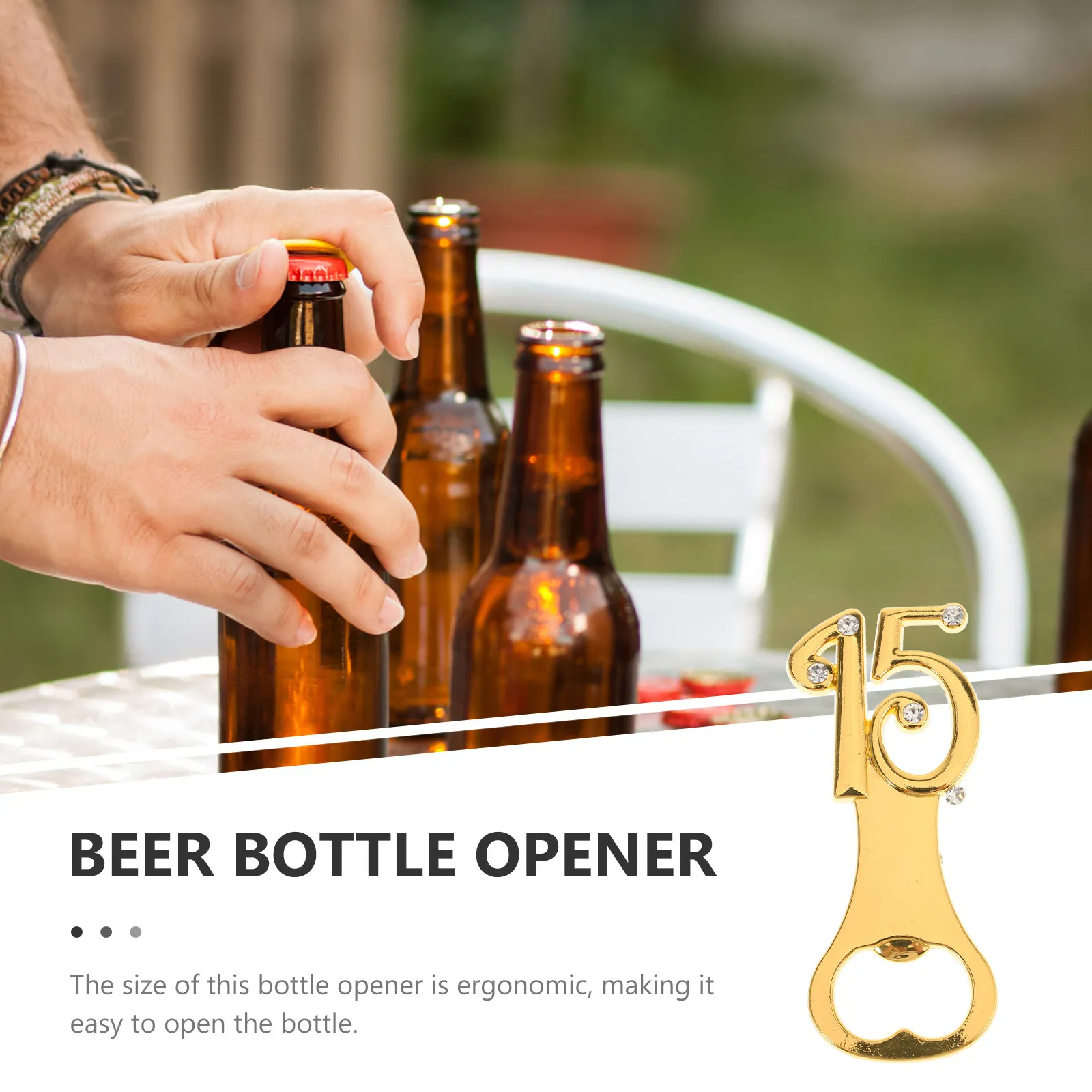Golden Number 15 Vintage Style Metal Bottle Opener Ergonomic Portable Beer Bottle Opener for 15Th Birthday Party Favors Bar