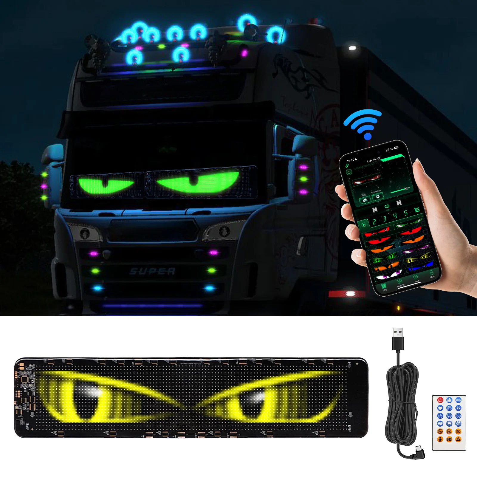 Colorful Devil Eyes Light For Car Window Flexible LED Display Screen Panel Demon Dynamic Big Eye Lights For Windshield