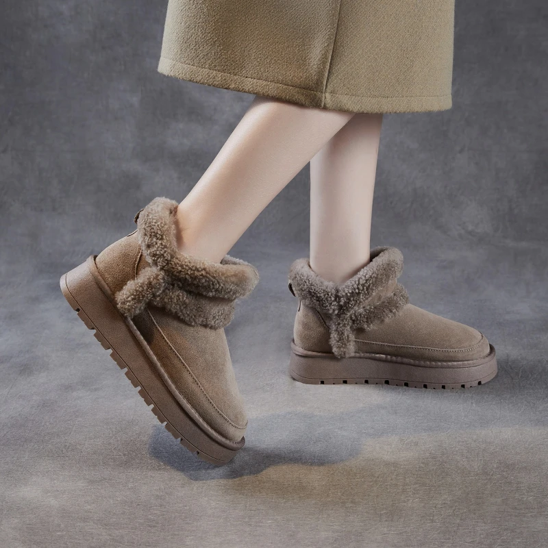 حذاء نسائي للكاحل، حذاء قصير، حذاء شتوي ببطانة سميكة وعزل، أنيق ومتعدد الاستخدامات، حذاء شتوي بنعل سميك #5