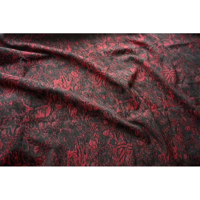 Dark Red Embossed Large Flower Yarn Dyed Jacquard Fabric Spring and Autumn Women's Dress Bag Diy Sewing Fabric 50cmx139cm