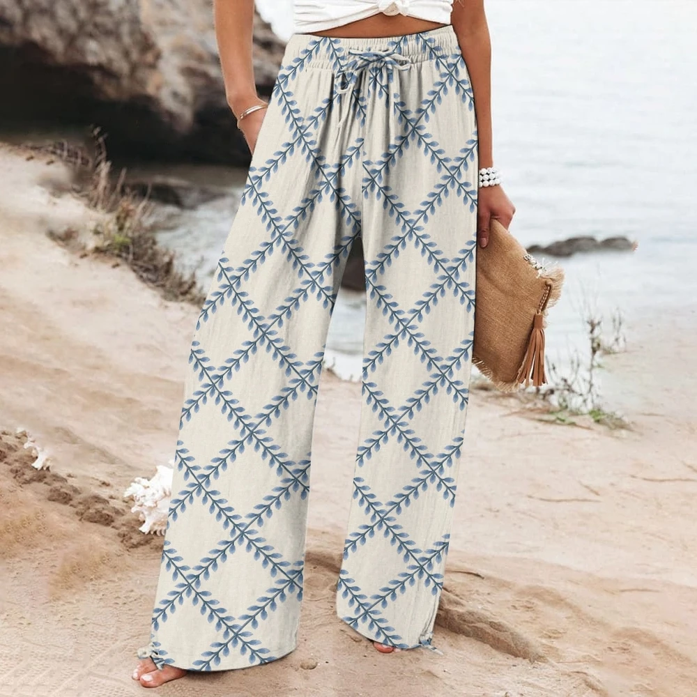 

Woman Simple Checkered Pant Fashion Stylish Drawstring Pants Checkerboard Pants For Seaside Vacation Relaxed Fit Outfits Summer