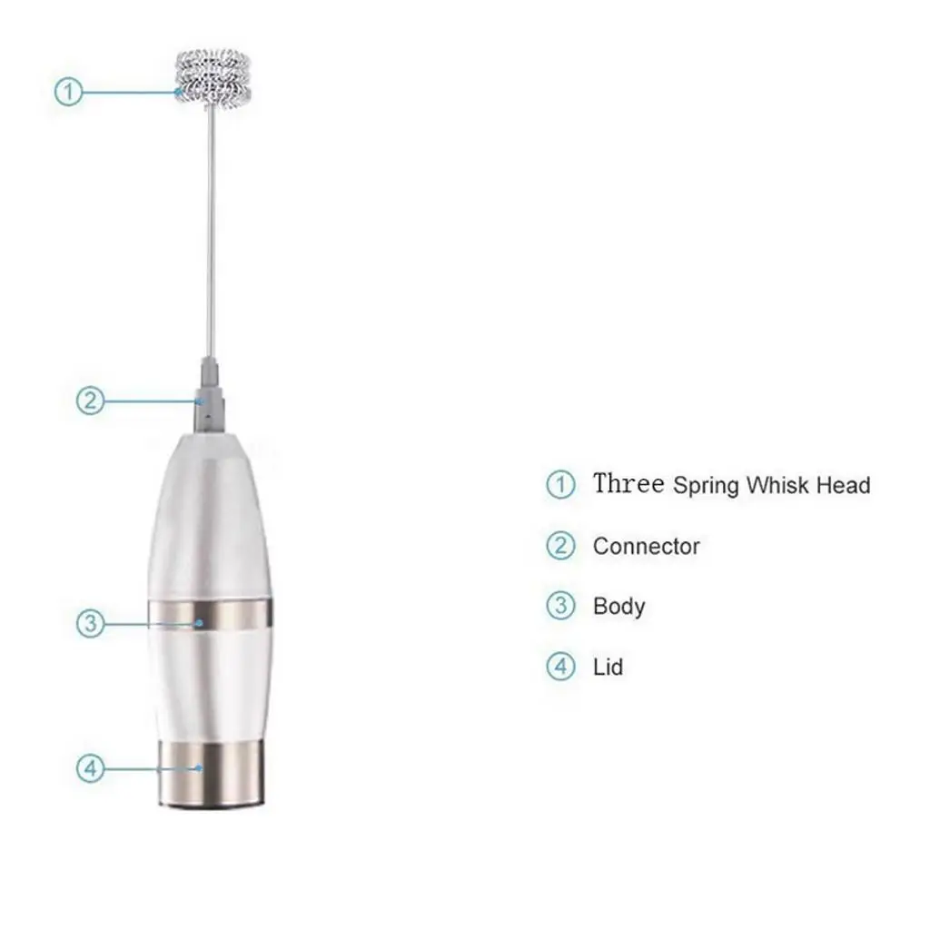 Electric Milk Frother Rechargeable Handheld Coffee Mixer Latte Hot Eggbeater