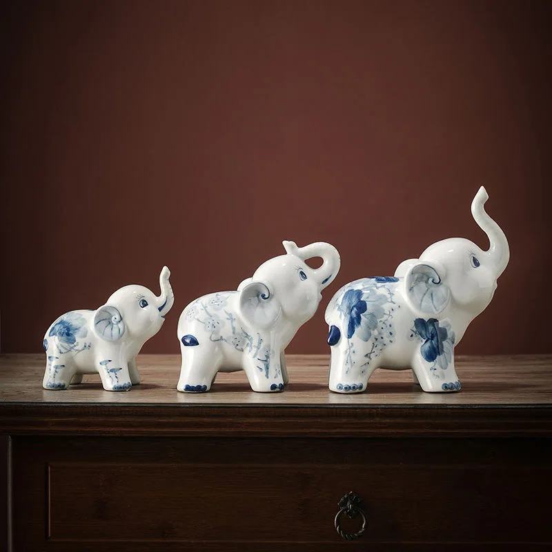 for-19-13.5-11.5CM S3 a Pair of Small Ceramic Ornaments and Handicrafts for Attracting Wealth a New Chinese-style Blue#