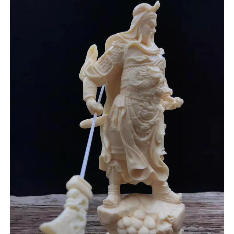 Ivory Nut Carved Saint of War Guan Gong Lord Guan the Second Decoration Home Office Desktop Guan Yu Wooden Craftwork Gift Box