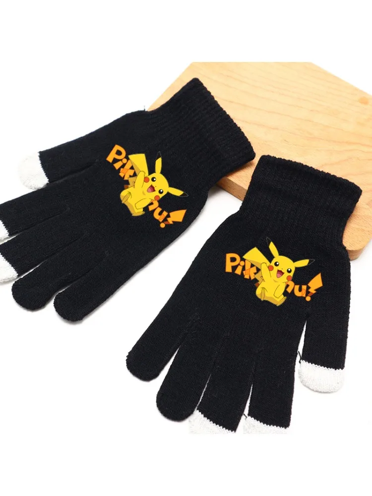 Gants Pokemons automne hiver chaud téléphone portable écran tactile gant laine chaud jouer téléphone Pikachu dessin animé mignon imprimé gants cadeau