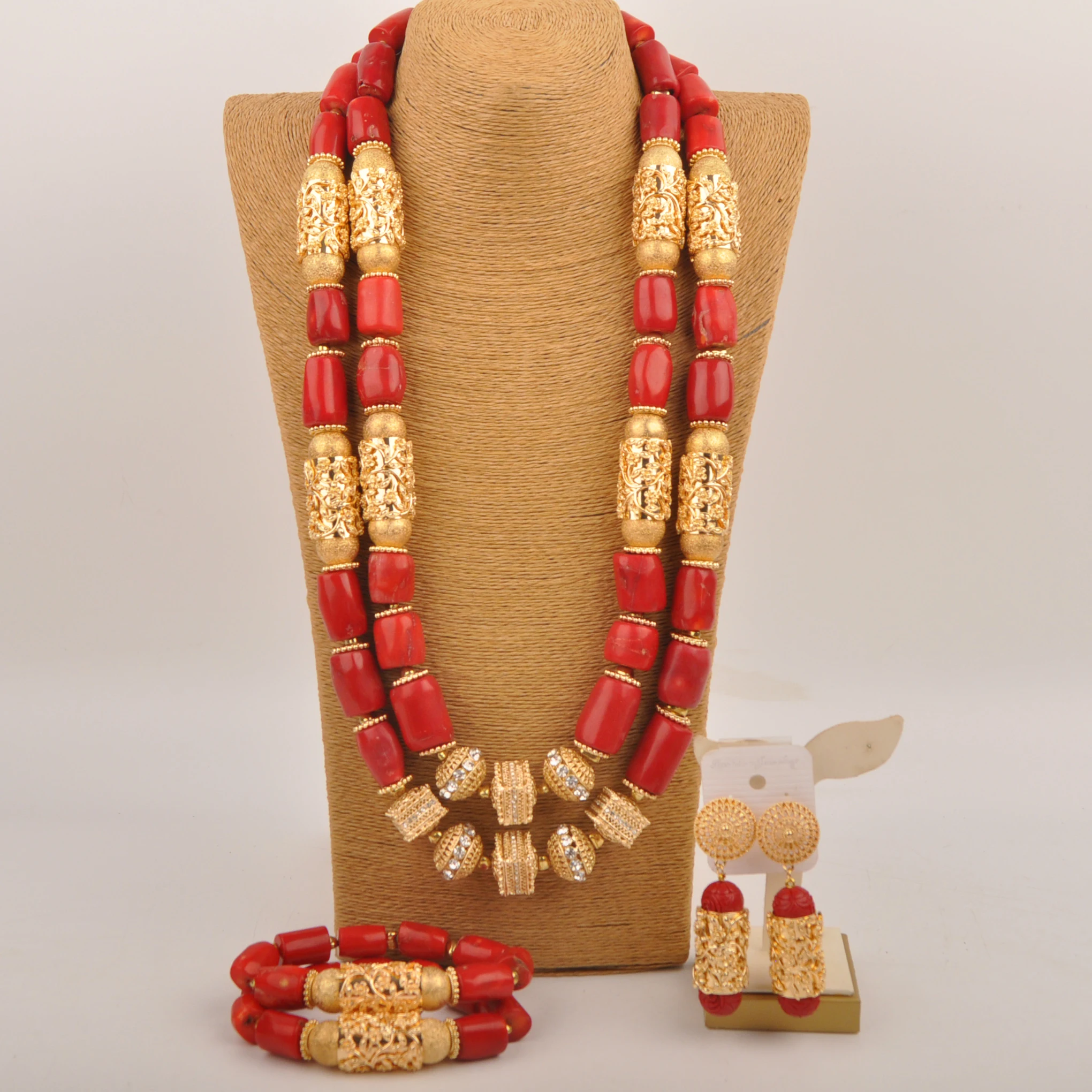 

Nigerian Wedding Coral Bead Set 28inches 2Layers African Coral Jewelry Set for Women