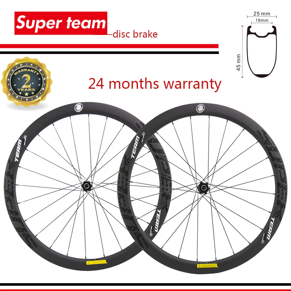 

SUPERTEAM 45mm Carbon Wheelset 700C Disc Brake Carbon Wheels TUBELESS Center Lock