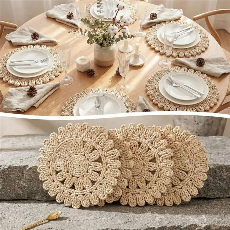 B97A-Placemat Set Of 6 Ruffled Woven Corn Husk 13.8