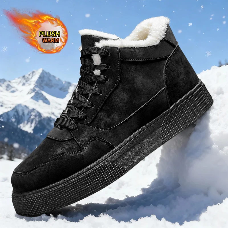 Autumn & Winter Men's Snow Boots - Mid-Top, Fleece-Lined Thickened, Versatile for Hiking, Motorcycle & Commuting