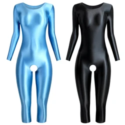 Sexy bathing gym set suit Women gloss Yoga Sport Tights Jumpsuits Catsuits Shiny Bodysuit Smooth workout set form-fitting pants