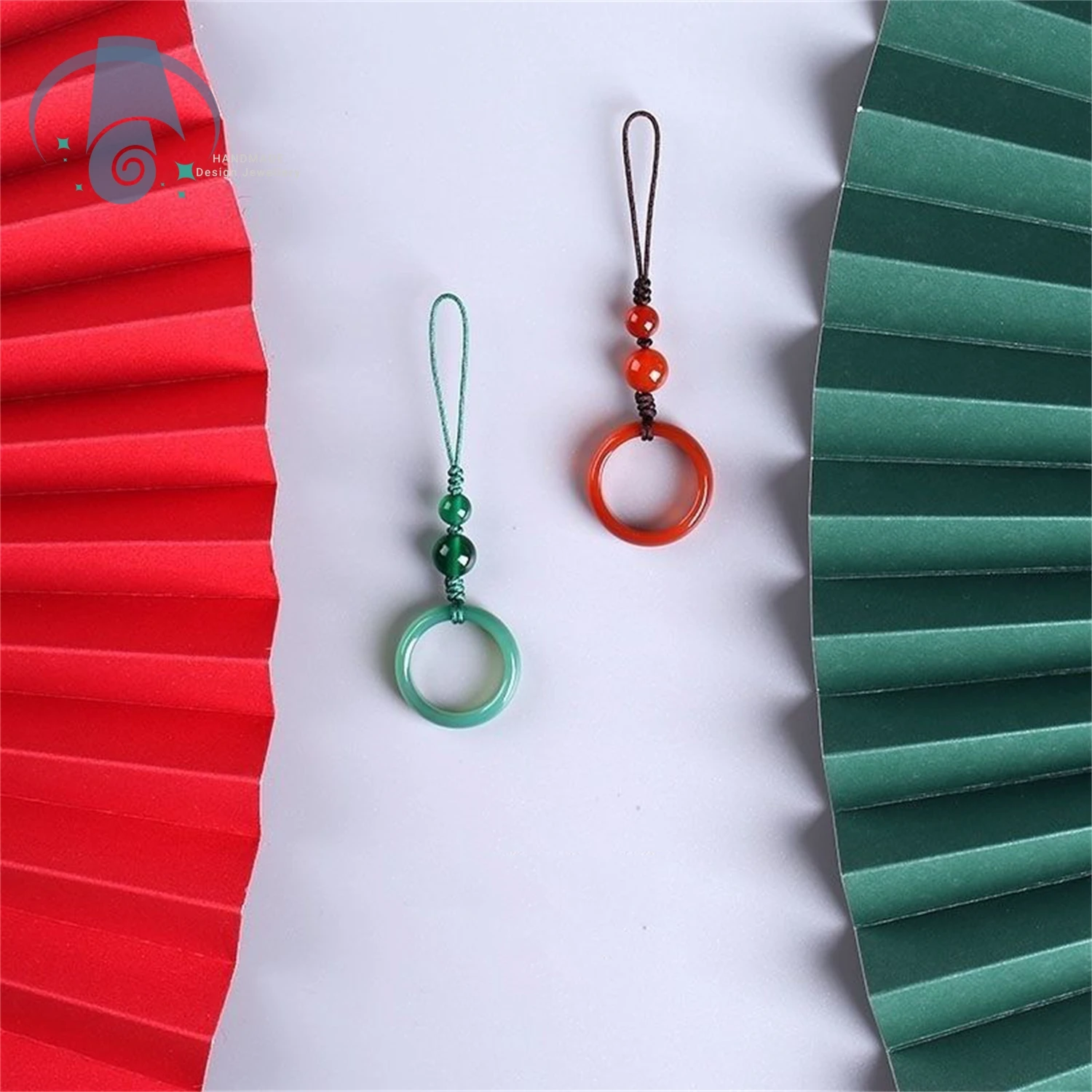 Natural Stone Agate Chinese Knot Jade Pendant Phone Lanyard Wrist Strap Creative USB Flash Drive Jewelry Holder Finger Ring Cell