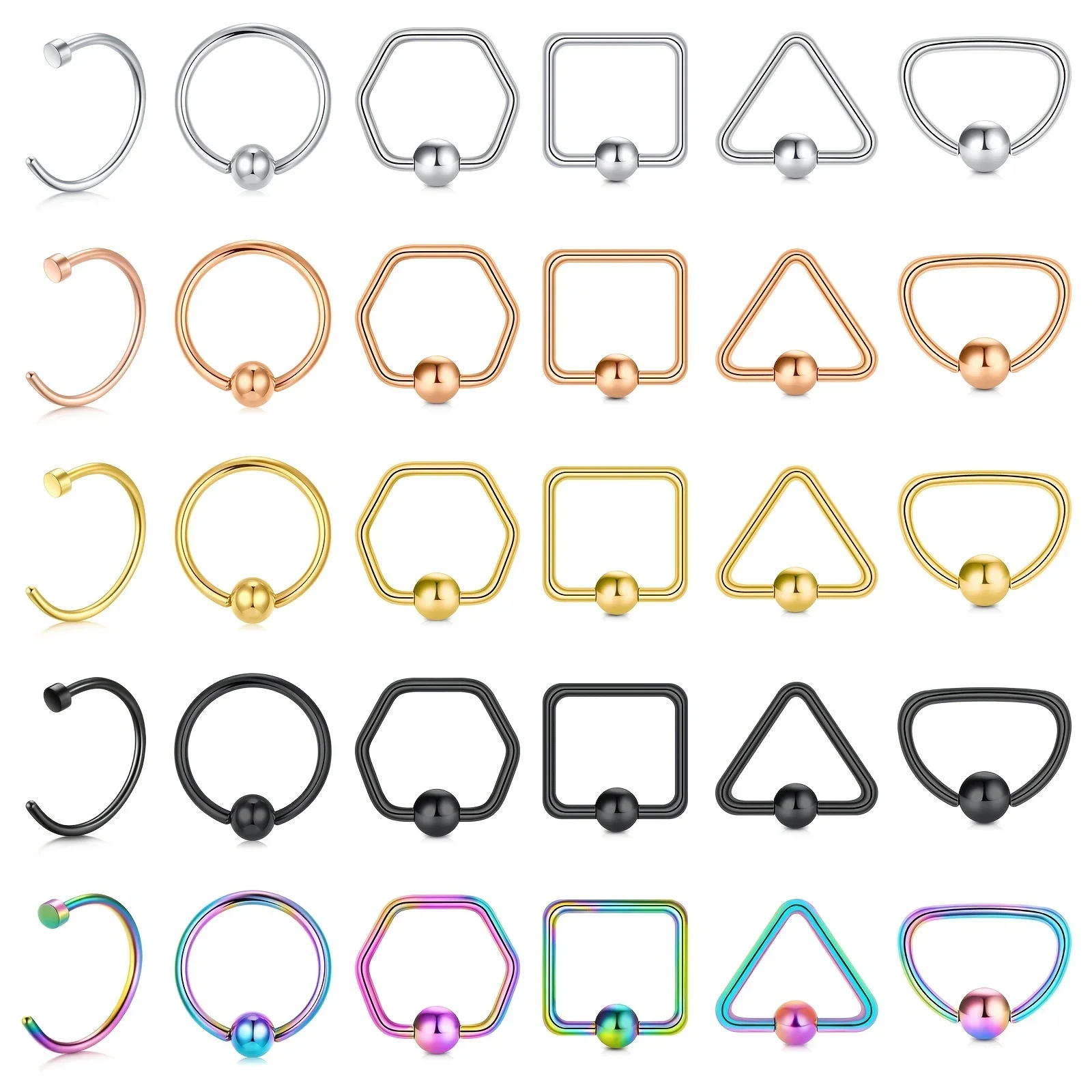 1pcs Stainless Steel Nose Ring, Triangles Square Hexagon C Shape D Shaped Nose Ring For Men, Body Piercing Jewelry