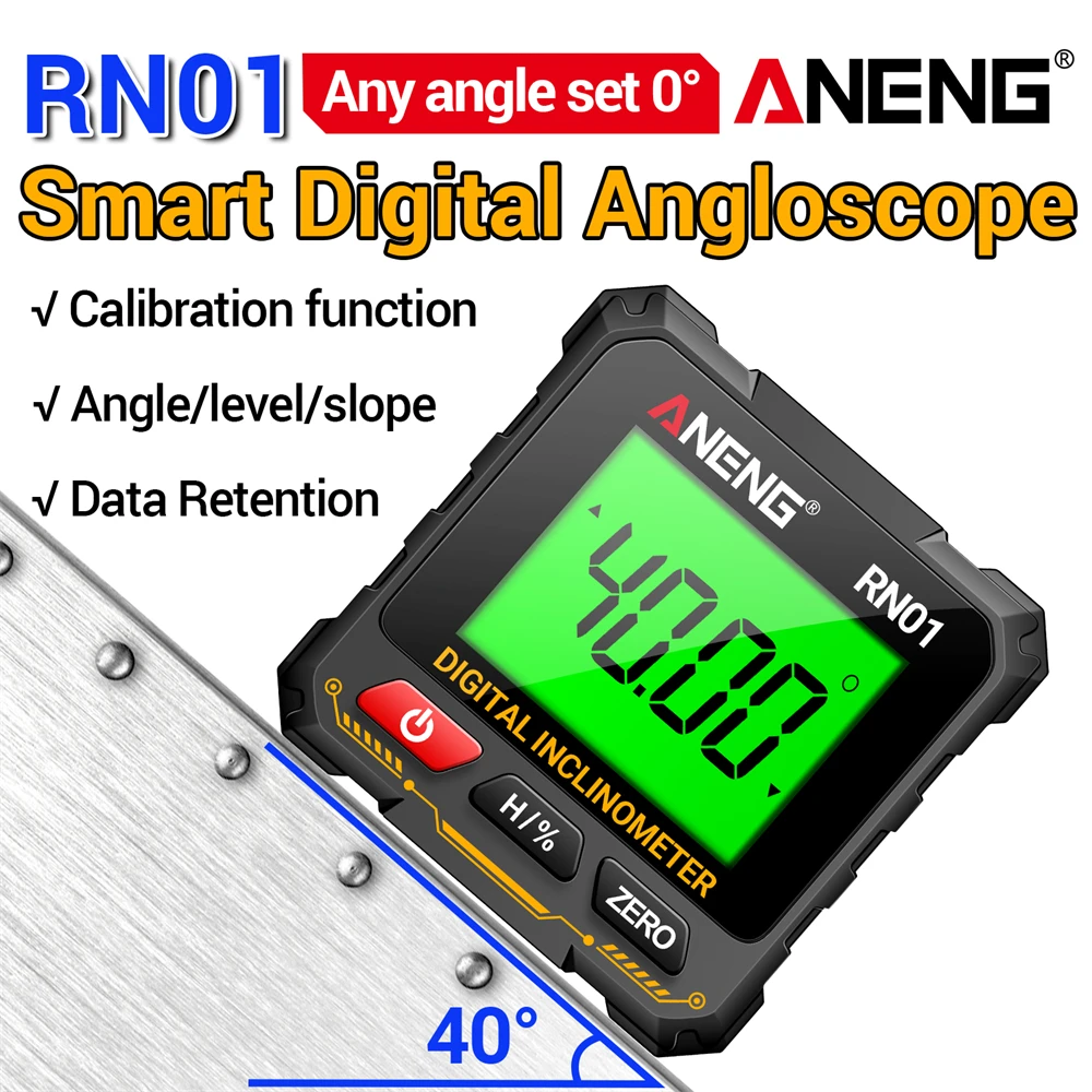 

360 Degree Protractor ANENG RN01 Smart Digital Mini Inclinometer Four-sided Strong Magnetic Protractor Tester Measuring Tools