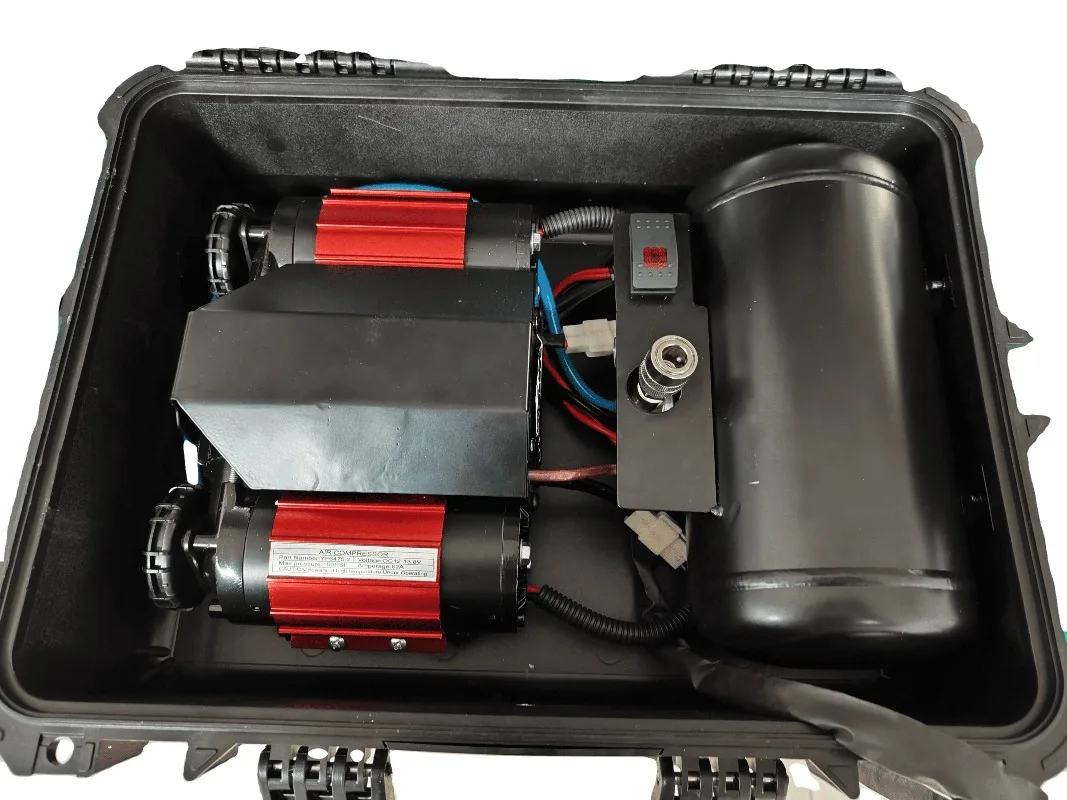 Multi-Purpose Tank Truck Compressor 12V  Red Double Cylinder Car Tyre Pressure Pump 150psi Off-Road Air Compressor