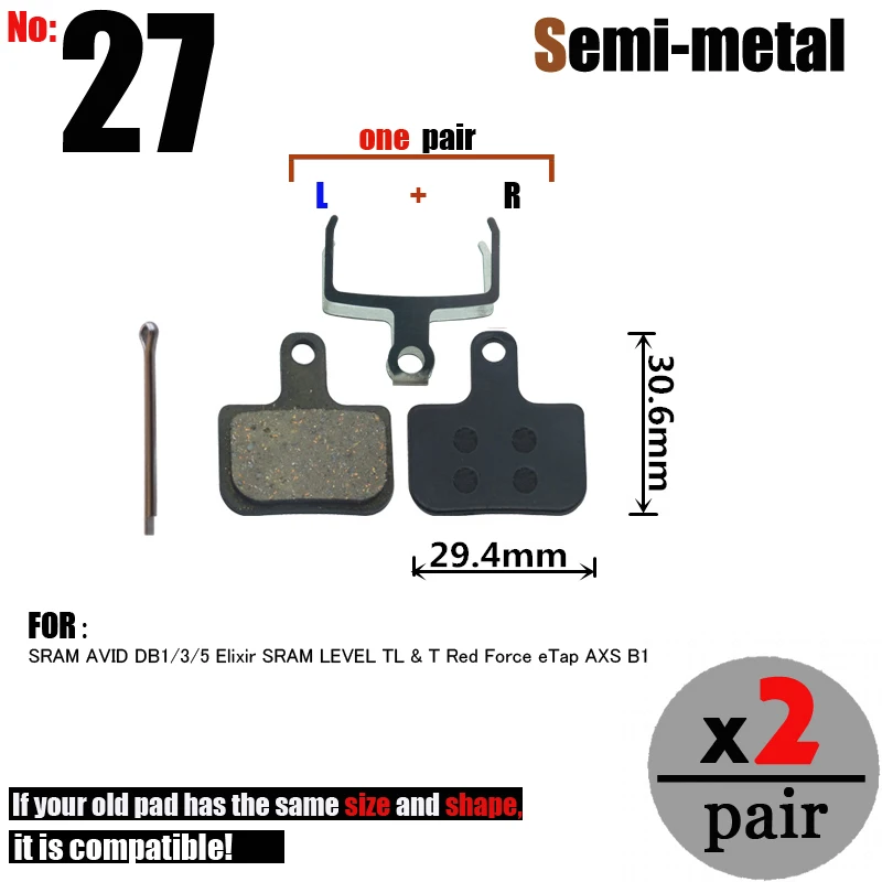 DELT 2 Pair Bicycle Disc Brake Pads,FOR SRAM,AVID,DB1,DB3,DB5,LEVEL,TL/T,MTB,Mountain,E-BIKE,Part