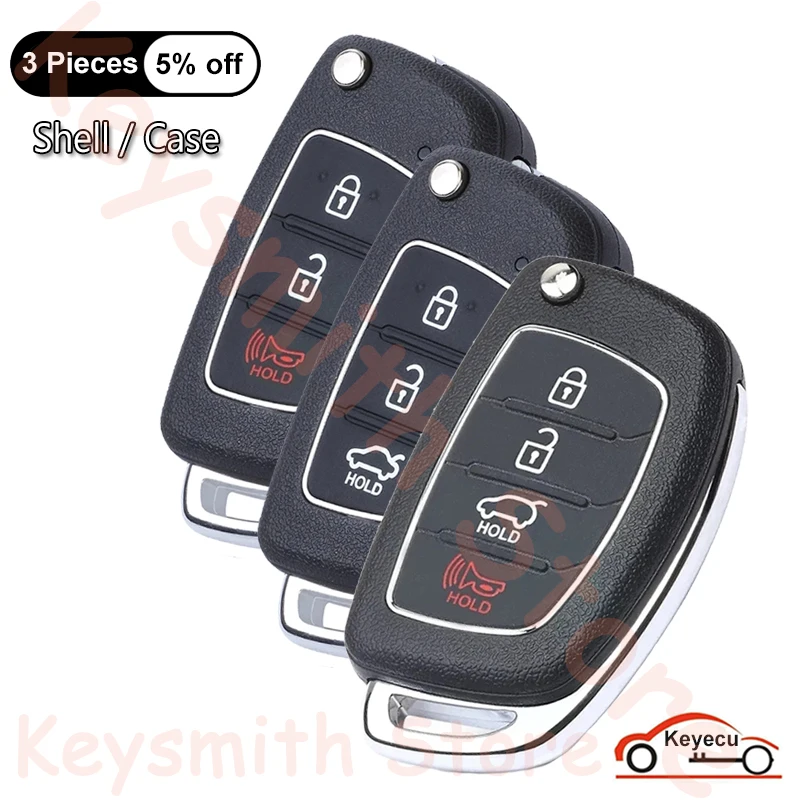 

KEYECU 3 4 Buttons Case for Hyundai Solaris ix35 ix45 Tucson Elantra Santa Fe HB20 Verna Auto Flip Remote Key Shell Fob Cover