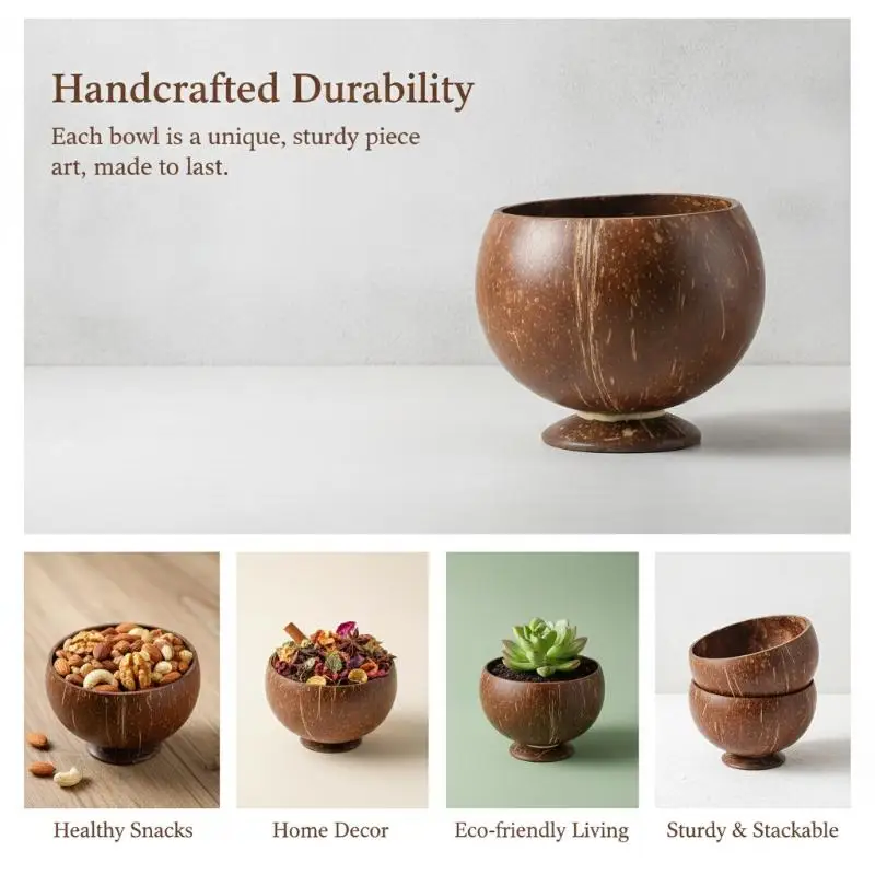 Handcrafted Natural Coconut Shell Cups Dishwasher Safe Drinkware for Hawaii Bachelorette Beach Tiki Party Supplies