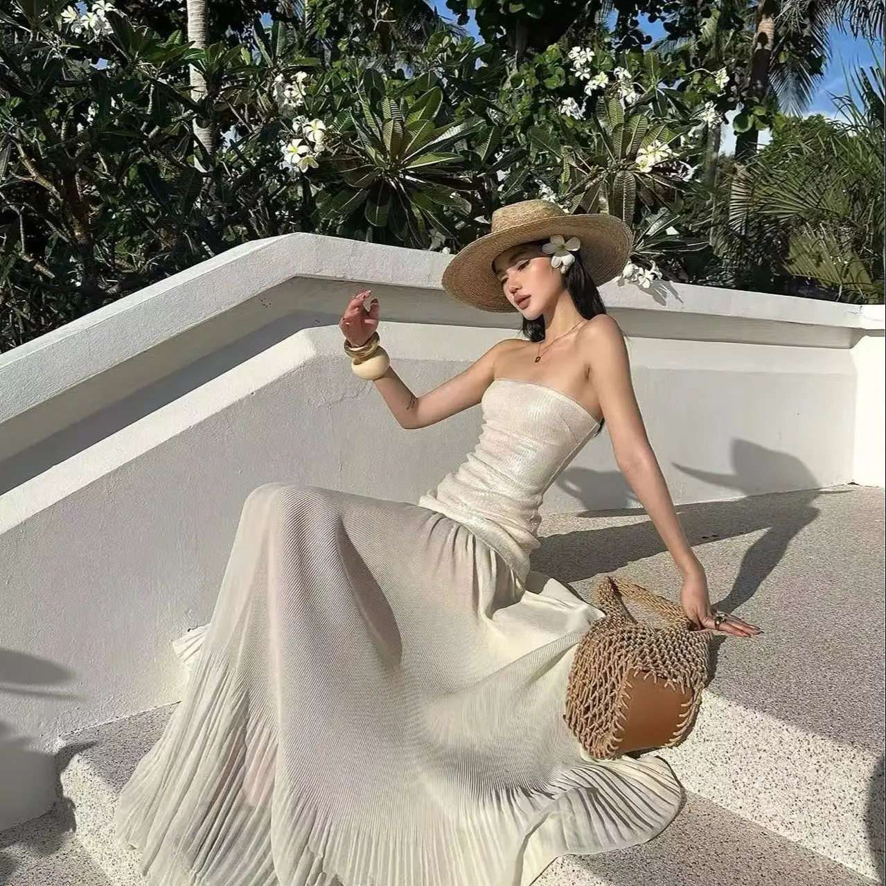 شاطئ البحر فستان مناسبات الصيف عالية الجودة الشعور بالمشاهير التطهير الطابق صافي الشاش تنورة صديرية دائرية فستان مطرز فام