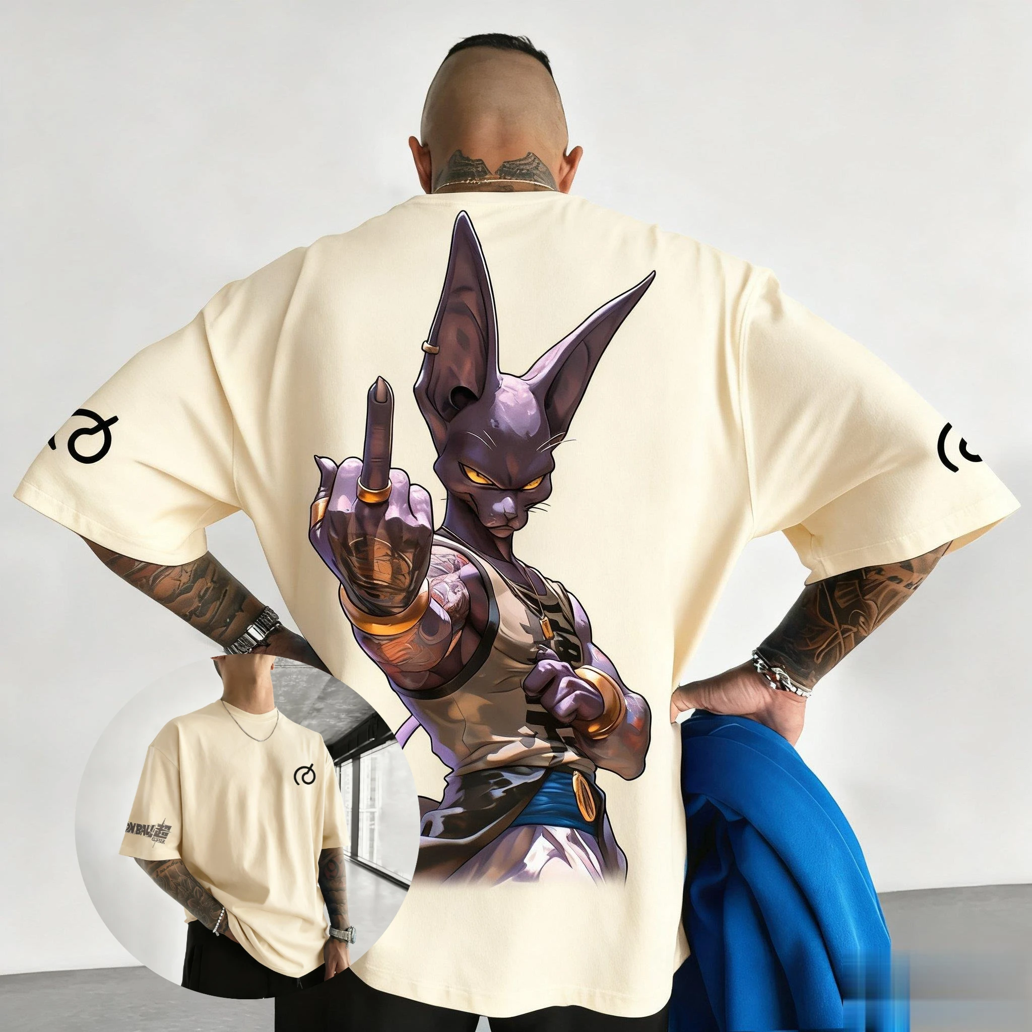 

Негабаритная футболка Beerus Dragon Ball для мужчин и женщин, хлопковая футболка с рисунком аниме, летняя повседневная уличная одежда, свободная одежда с короткими рукавами Y2k
