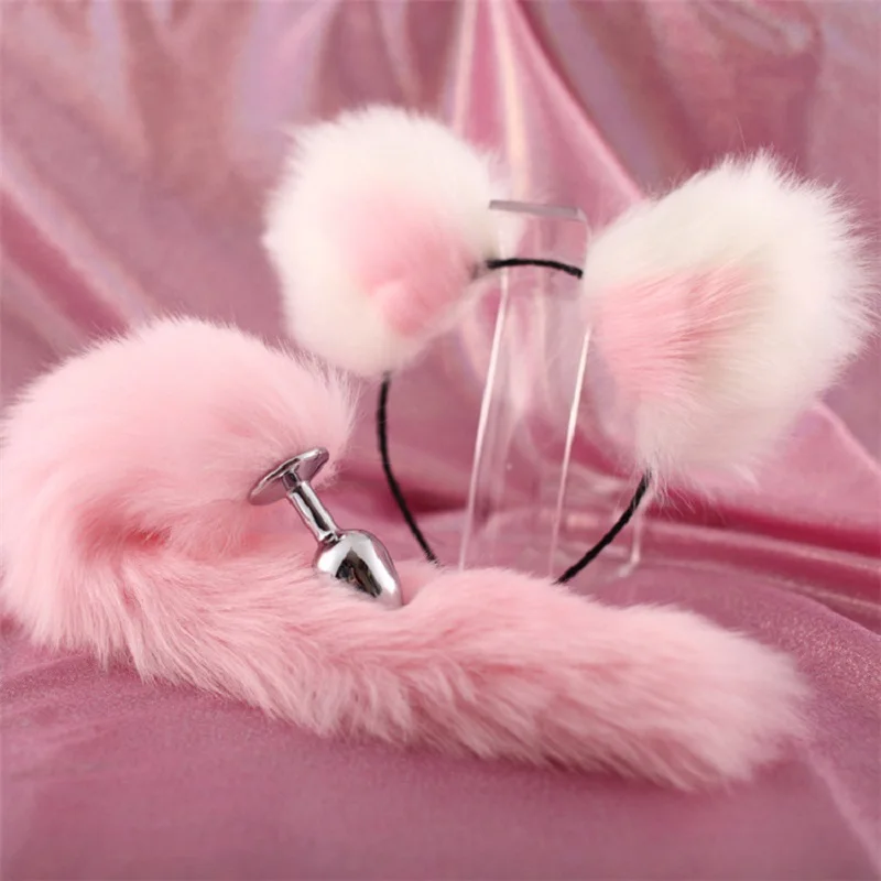 Cute ears Headbands with Fox / Rabbit Tail Metal Butt Anal Plug Erotic Cosplay Accessories Adult Sex Toys for Couples