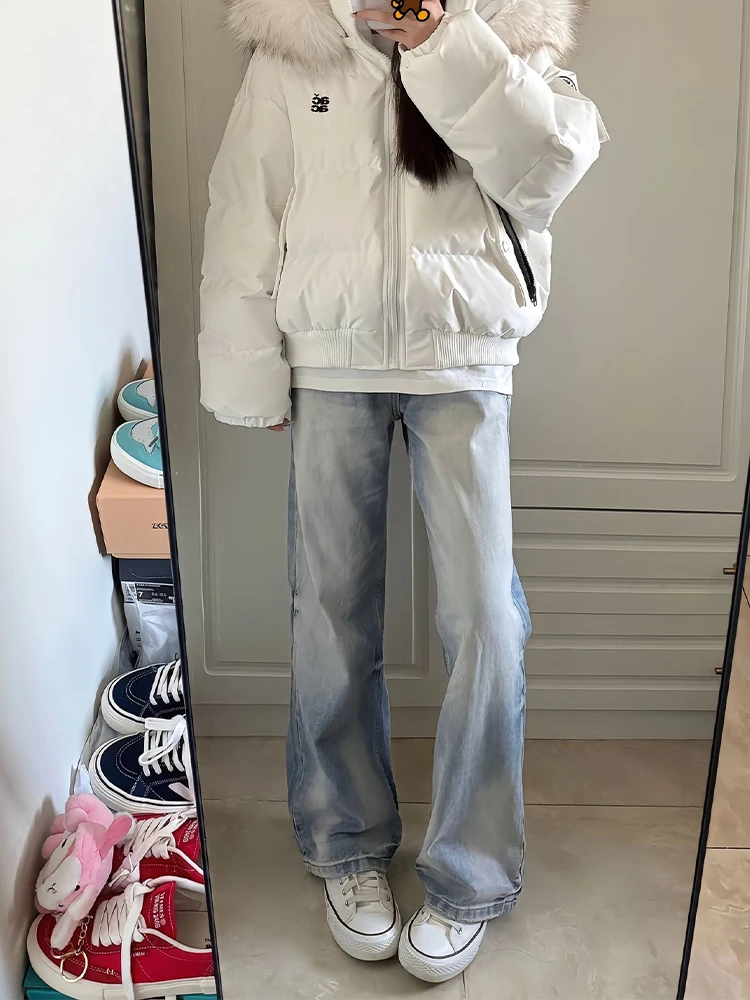 

Light Blue American Sle Bell Bot Jeans Men Women Autumn Winter Small Size Height Slim Straight Casual Pants