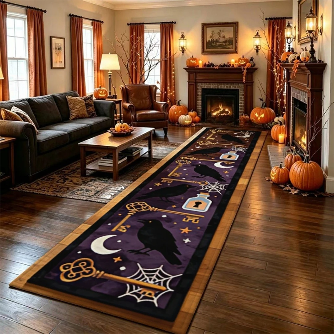 Halloween Spider Web Spider Print Runner Rug Non‑Slip Long Hallway Carpet For Entryway Corridor Home Holiday Party Floor Decor