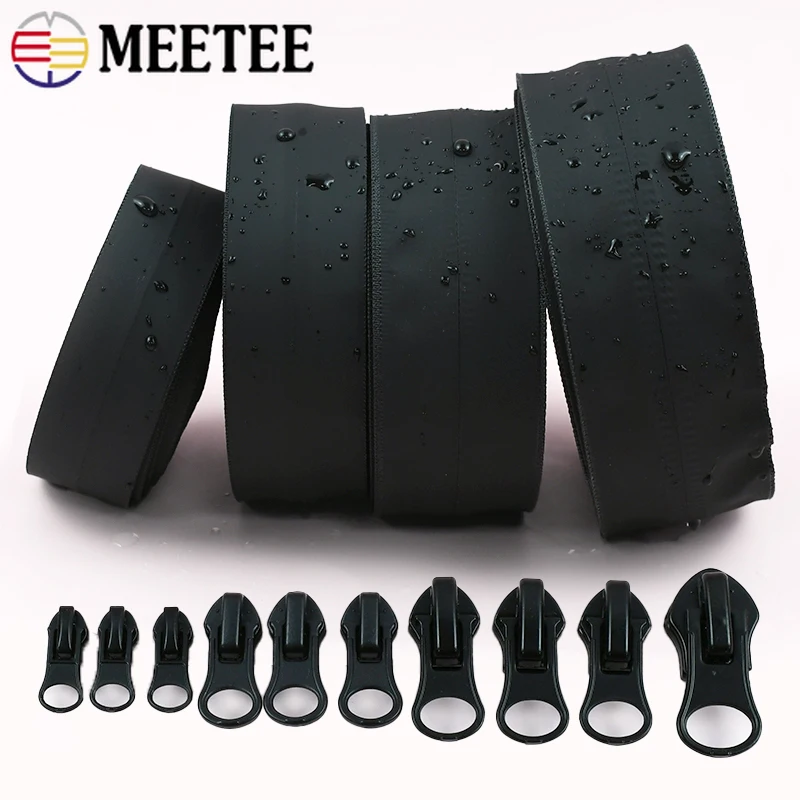 

2/3/5M Meetee 3# 5# 8# 10# Waterproof Nylon Zipper Slider Reverse Zip Head for Tent Zips Closure Replace DIY Sewing Accessories