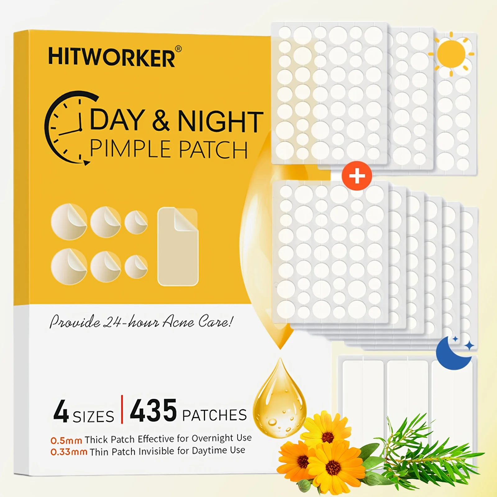 435 remendos transparentes da acne dos pces, hidrocolóide de 2 tamanhos nenhuma fragrância, remendos invisíveis da espinha para uso diurno e noturno