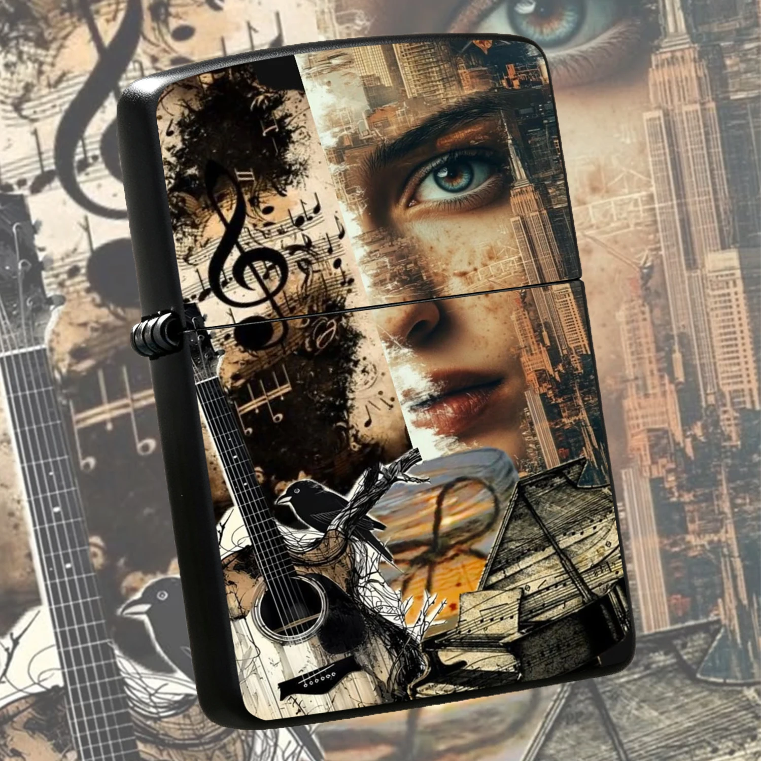Vintage Art Collage Lighter Creative City Portrait Pattern Portable Igniter Multi-Scene Practical Daily Use Accessory Unique Aesthetic Decorative Item Exquisite Memorial Gift For Friends Art Lovers A Humorous And Interesting Lighter