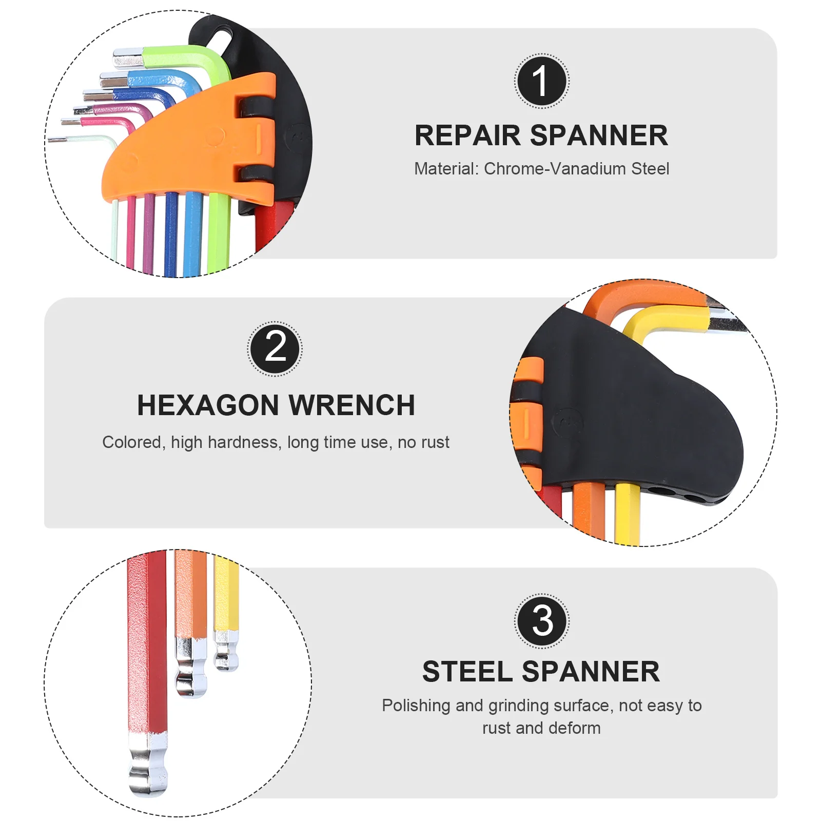 

9pcs Steel Hexagon Wrench Set Colored L-Shape Spanner For Garden Appliance Repair Multi-Function Hand