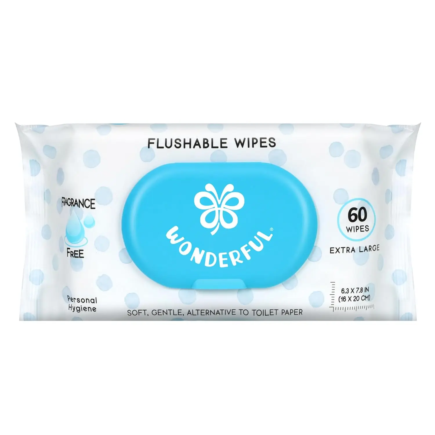 Unscented Flushable Wipes, 100% Plant-Based, Septic Safe, 60 Count