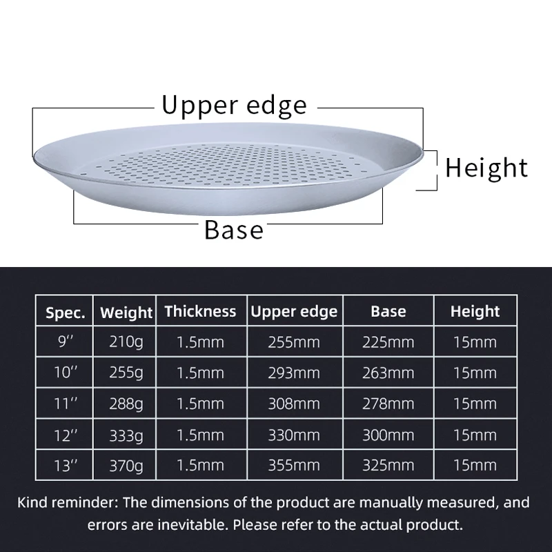 Multi-size 2 pieces Round Perforated Pizza Pan Baking Sheet Food Grade Pizza Crisper Pan Heavy Duty Aluminum Pizza Tray for Oven