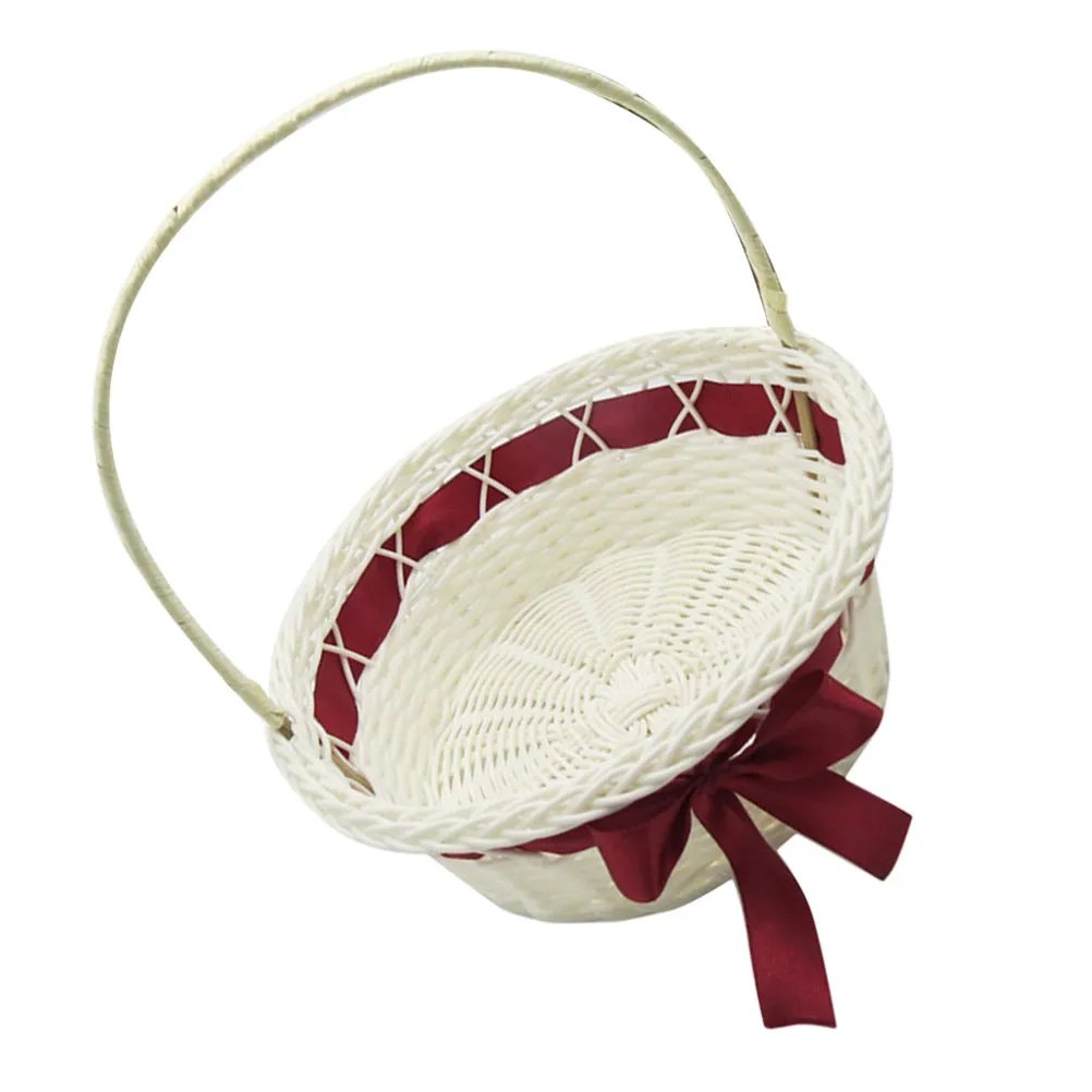 

Hand-Woven Wedding Flower Basket Rustic Elegant Floral Petal Holder Sturdy Handle Multi-Purpose Fruit Bread Candy Storage Basket