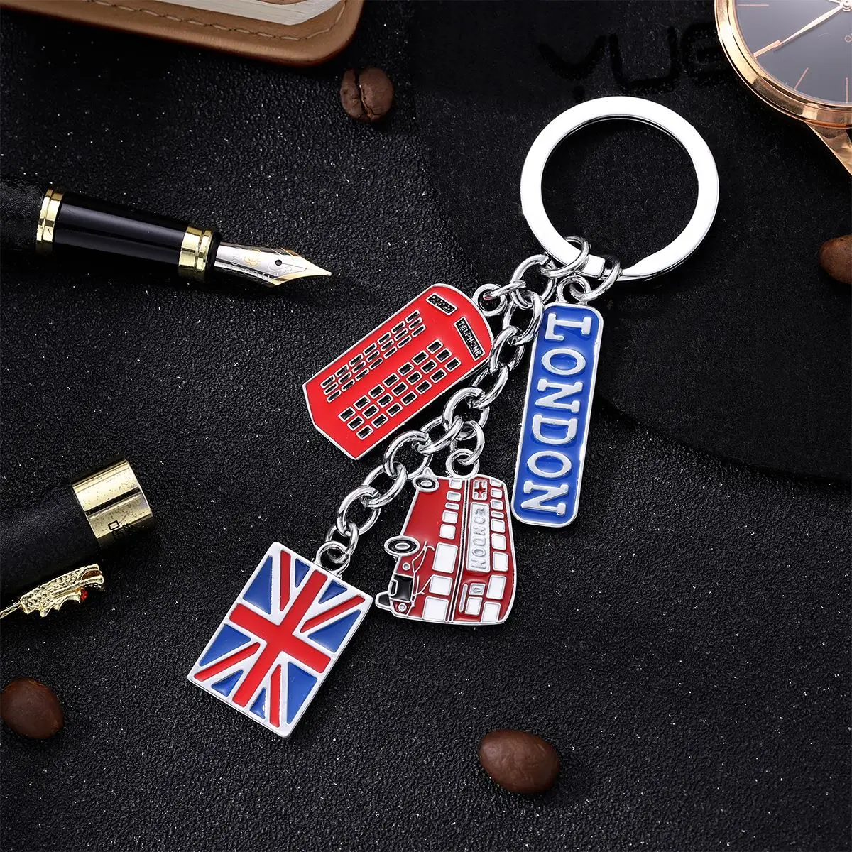 LUOEM UK Flag Red Keychain Souvenir Keychain British London Style Keyring Car Keyring Bag Charms