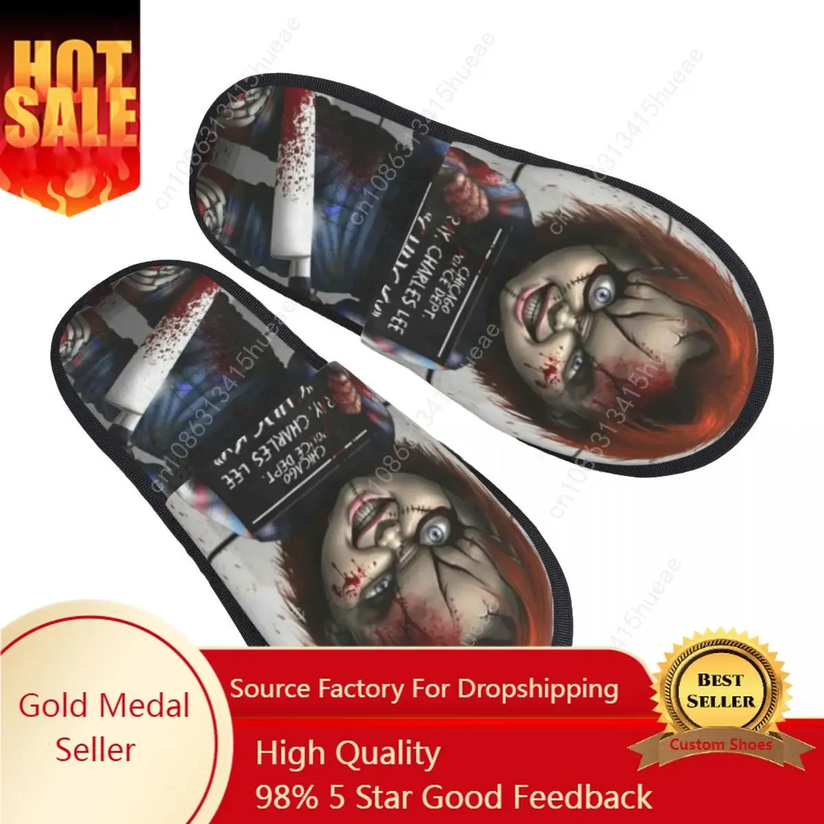 

Chucky From Childs Play House Slippers Women Soft Memory Foam Horror Movie Slip On Bedroom Slipper Shoes