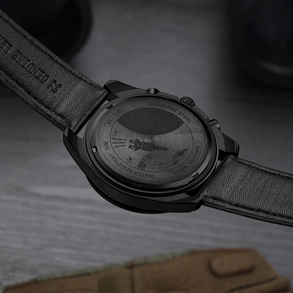 QINGXIYA новые мужские кварцевые часы лучший бренд класса люкс с хронографом спортивный кожаный ремешок водостойкий 24-часовой мужской часы