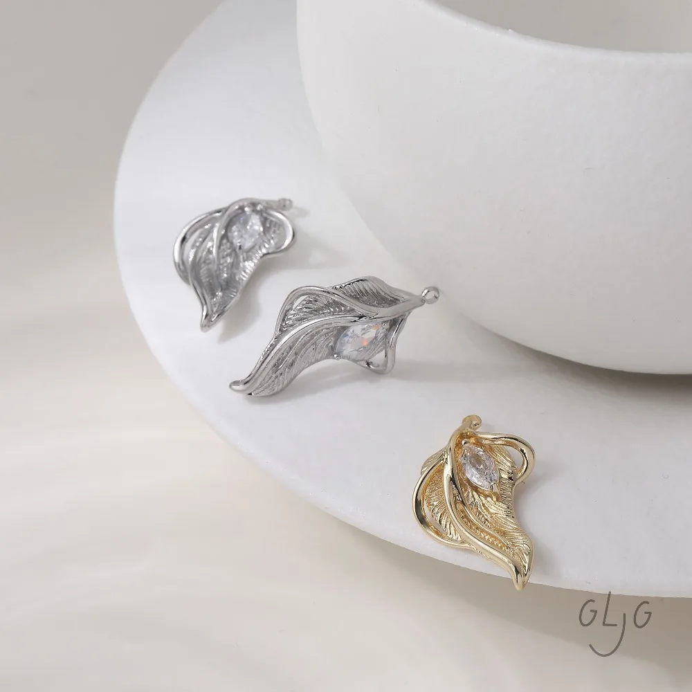 2PCS Leaf Charms for Jewelry Findings Making Eardrop Supplies DIY Brass 14k Gold Plated Accessories 29*17mm