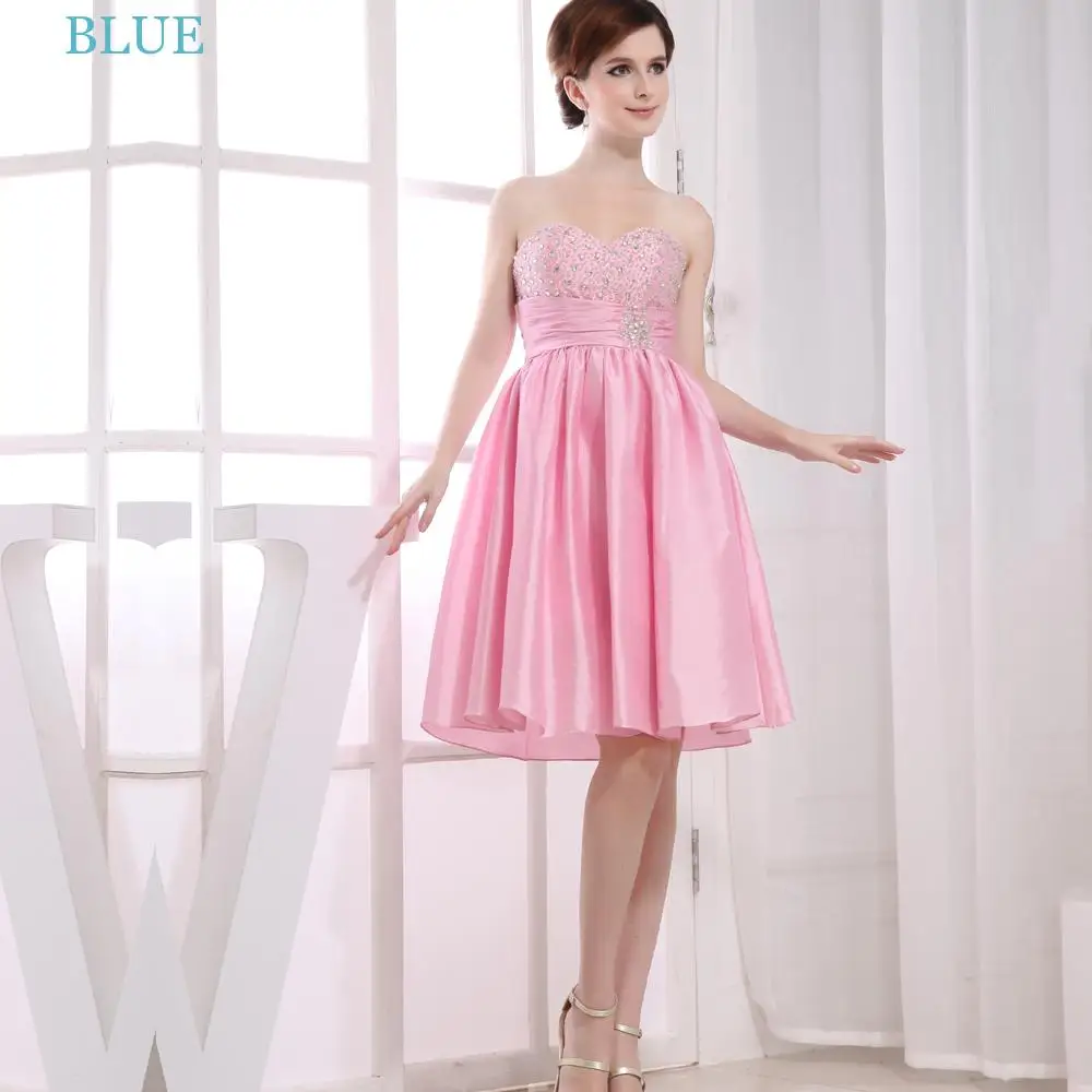 

BLUE Country Pink Sweetheart Cocktail Dress A-line Backless Homecoming Dresses Girls Knee Length Pleat Crystal Vestidos De Gala