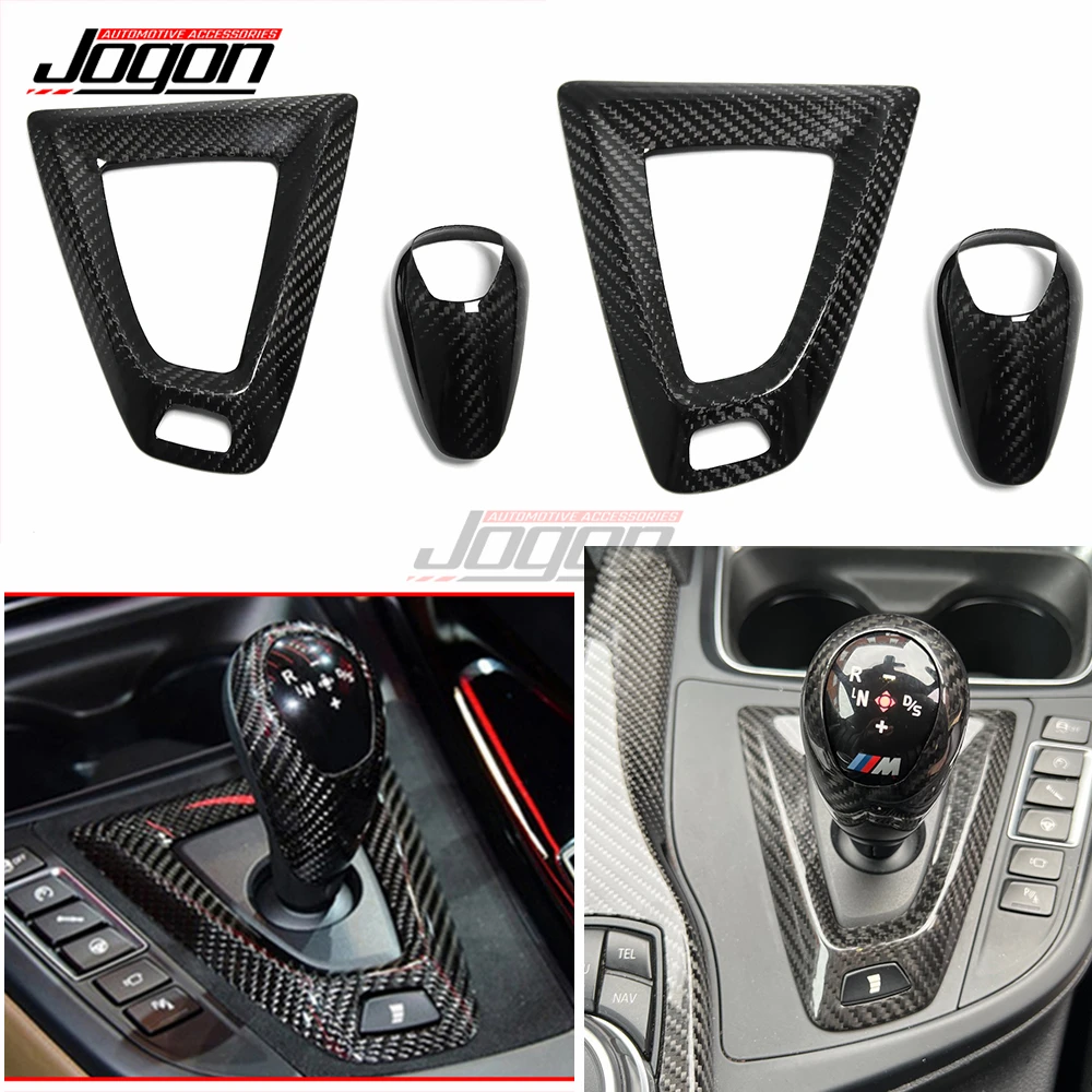 2PCS Carbon Fiber Car Interior Central Gear Head Knob With Shift Panel Cover Trim For BMW M3 F80 M4 F82 2014 2015 2016 2017 2018