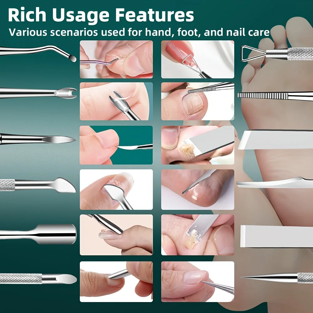 مجموعة أدوات باديكير من الفولاذ المقاوم للصدأ مكونة من 10 قطع، مقشر احترافي للعناية بالقدم لبيج فاتح ناعم، حقيبة سفر محمولة متضمنة #6