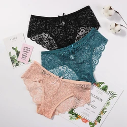 Fashion Sexy Panties Comfortable Briefs Exquisite Crotchless Shorts Solid Lingerie Lace Bow Thong Hollow Out Women Underwear