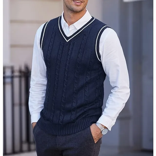 

Men's Vest Knitted Vest Sleeveless Casual Large Size Men's V-neck Thickened Vest Bottoming Shirt